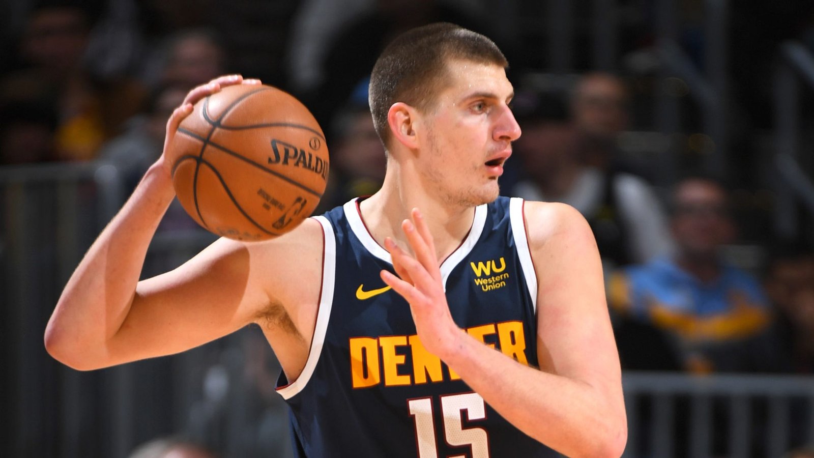 Nikola Jokic competing against the Portland Trail Blazers