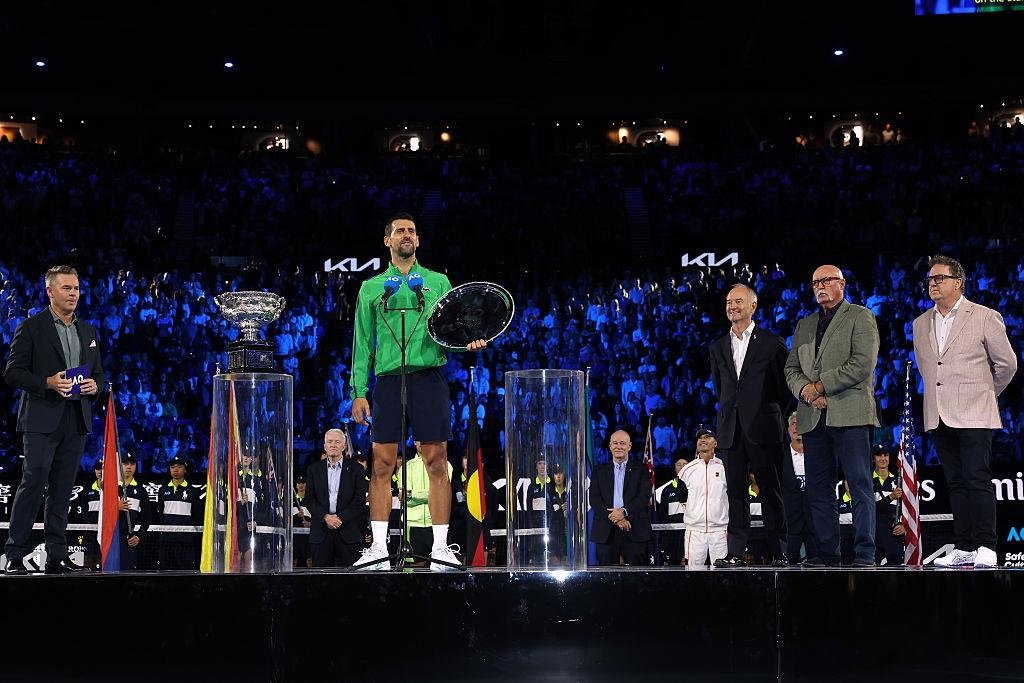 Novak Djokovic trophy celebration