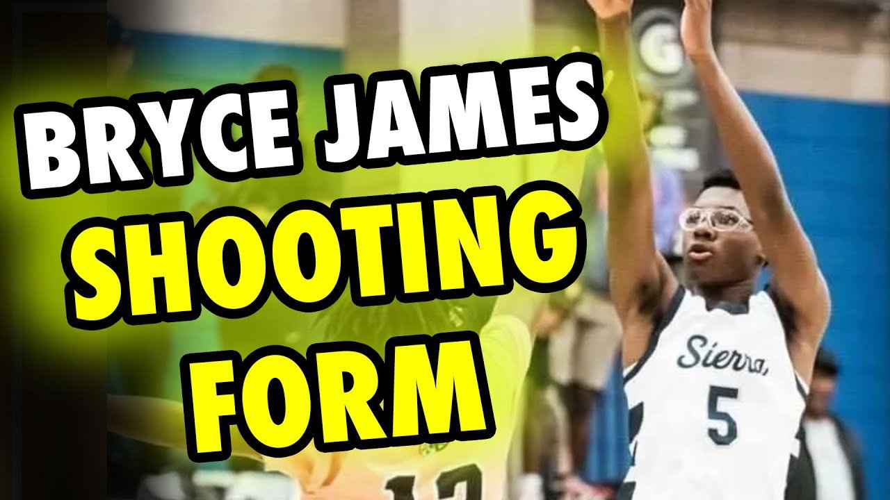 Bryce James focusing on a jump shot during a competitive high school basketball game