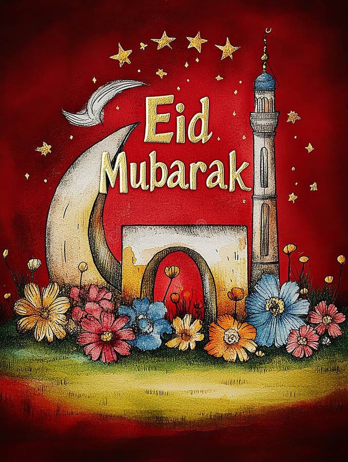 Grand mosque under a crescent moon symbolizing the start of Eid 2026