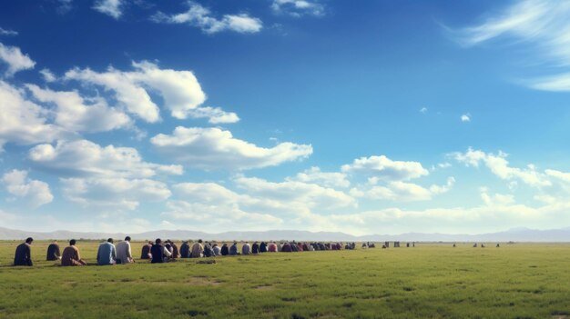 Communal Eid prayer gathering in an open space
