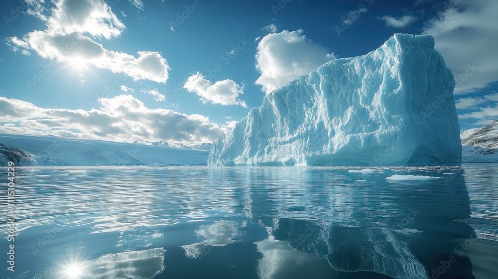 Massive icebergs floating in the Arctic waters of Greenland