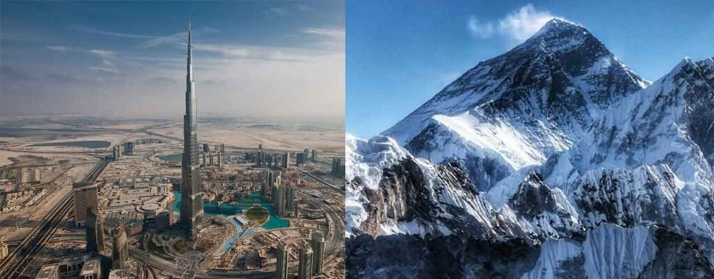Comparison of Mount Everest and the Burj Khalifa