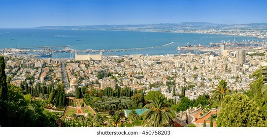 Aerial view of Haifa city and the Mediterranean coastline