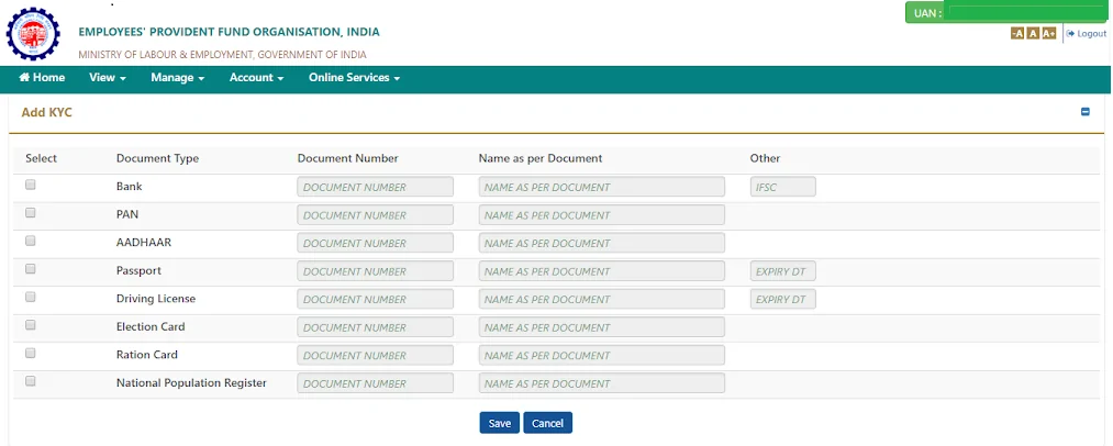 Mockup of the UAN Member Portal interface showing dashboard and KYC options