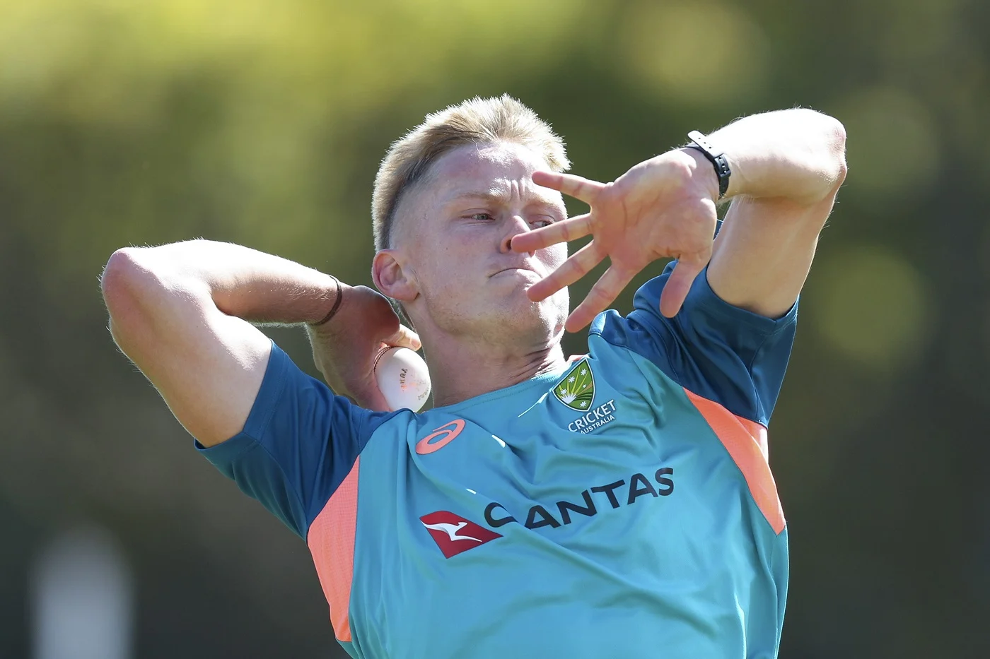 Nathan Ellis practicing bowling drills in the nets