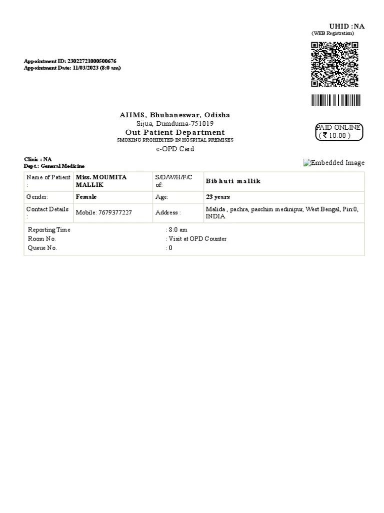 Interface of the AIIMS Patient Portal