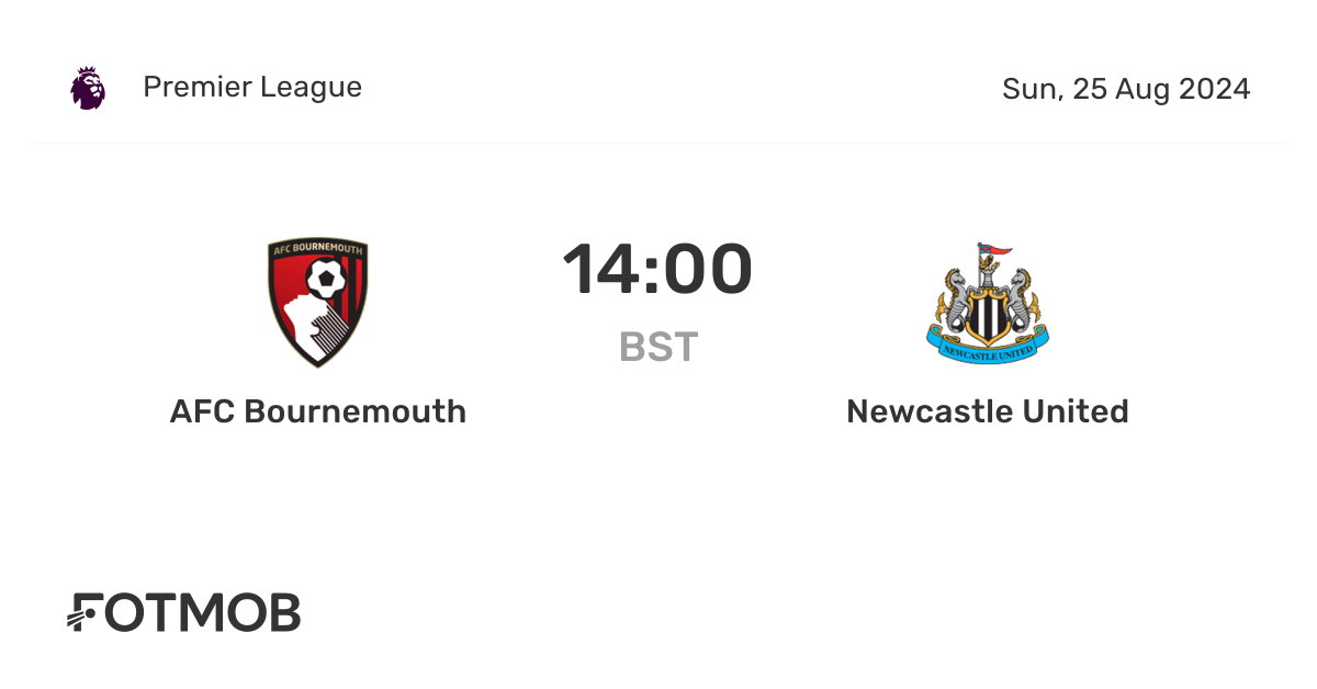 Infographic showing historical win/loss/draw statistics between Newcastle and Bournemouth