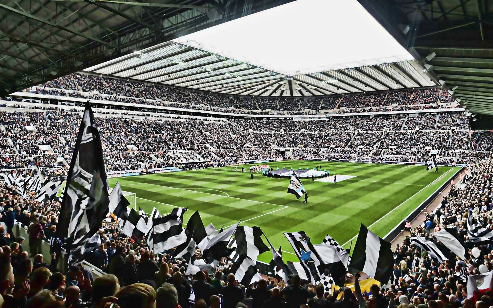 A wide-angle shot of St. James' Park during a matchday
