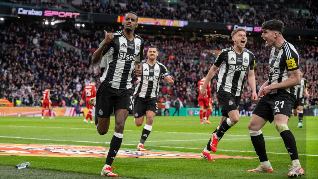 An action shot of a high-stakes goal celebration