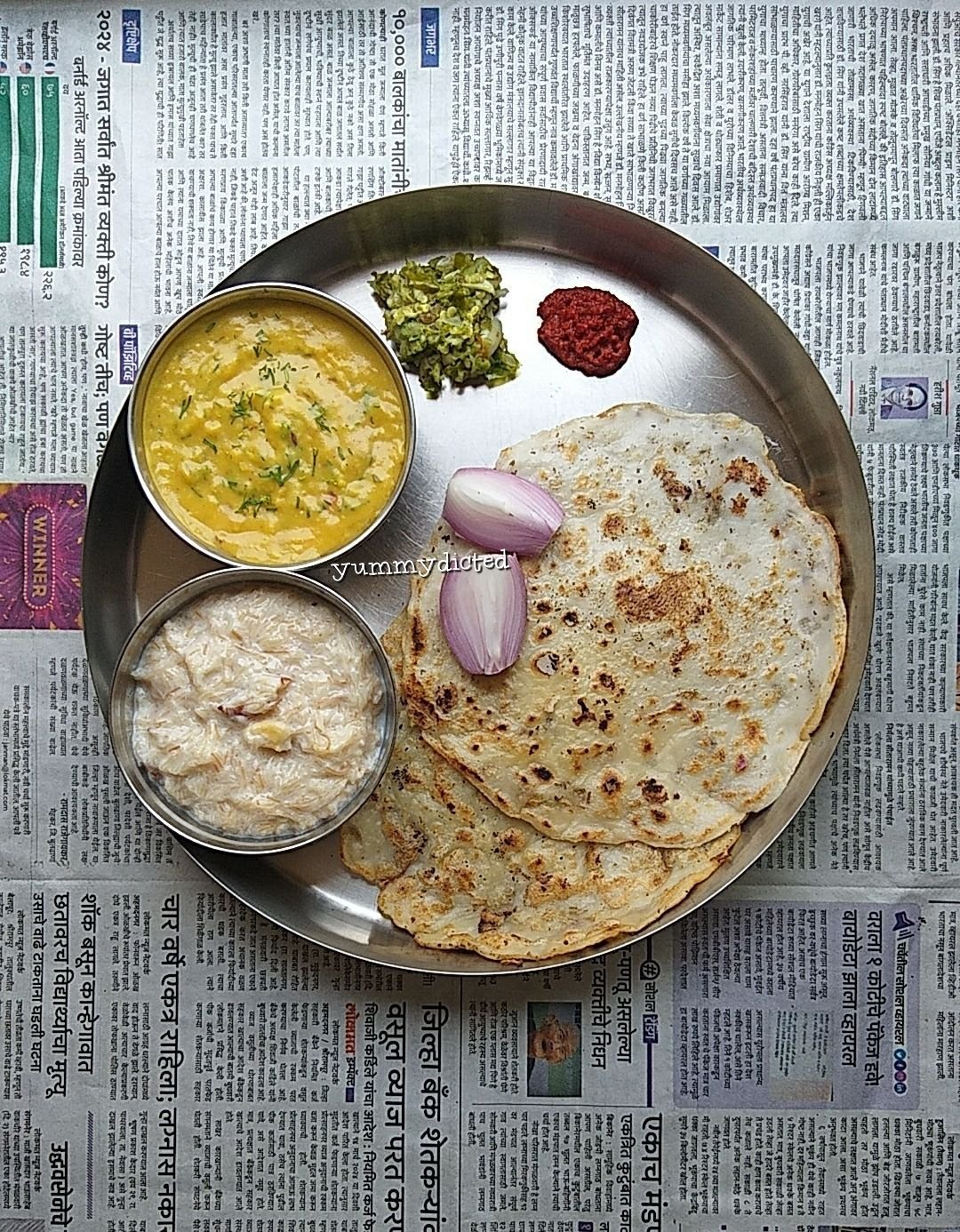 A traditional Maharashtrian Thali featuring local delicacies