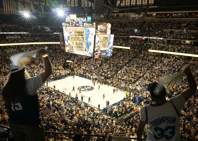 Inside the Denver Nuggets Ball Arena during a home game