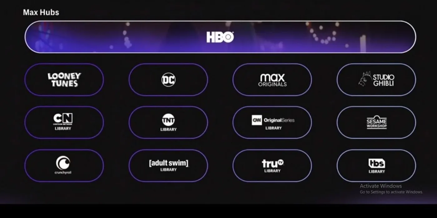 HBO Max user interface on a television screen