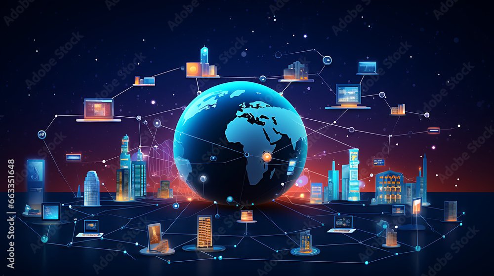 Digital icons representing streaming connectivity