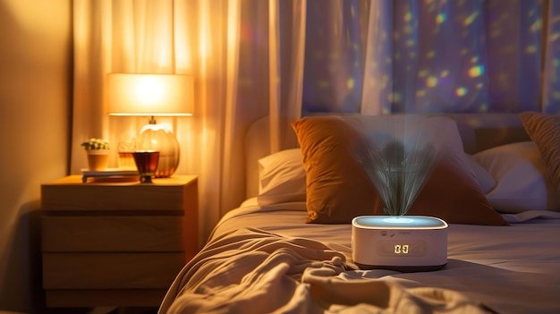 A restful sleep environment featuring a white noise machine